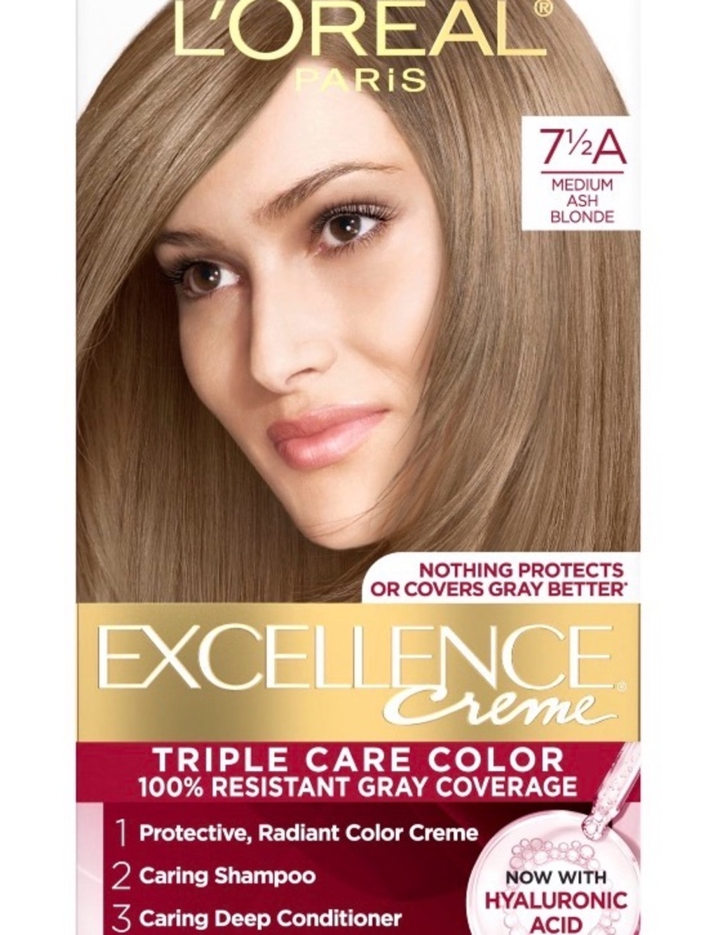 L’Oreal Pairs Excellence Crème Permanent Hair Dye 7 1/2 A Medium Ash Blonde